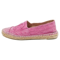 Chanel Pink Crocodile CC Espadrille Flats Size 38