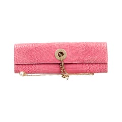 Chanel Pink Crocodile Exotic Leather Gold Chain Envelope Evening Clutch Flap Bag