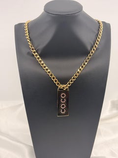 Chanel Pink Crystal "COCO" Gold Tag Vintage Necklace