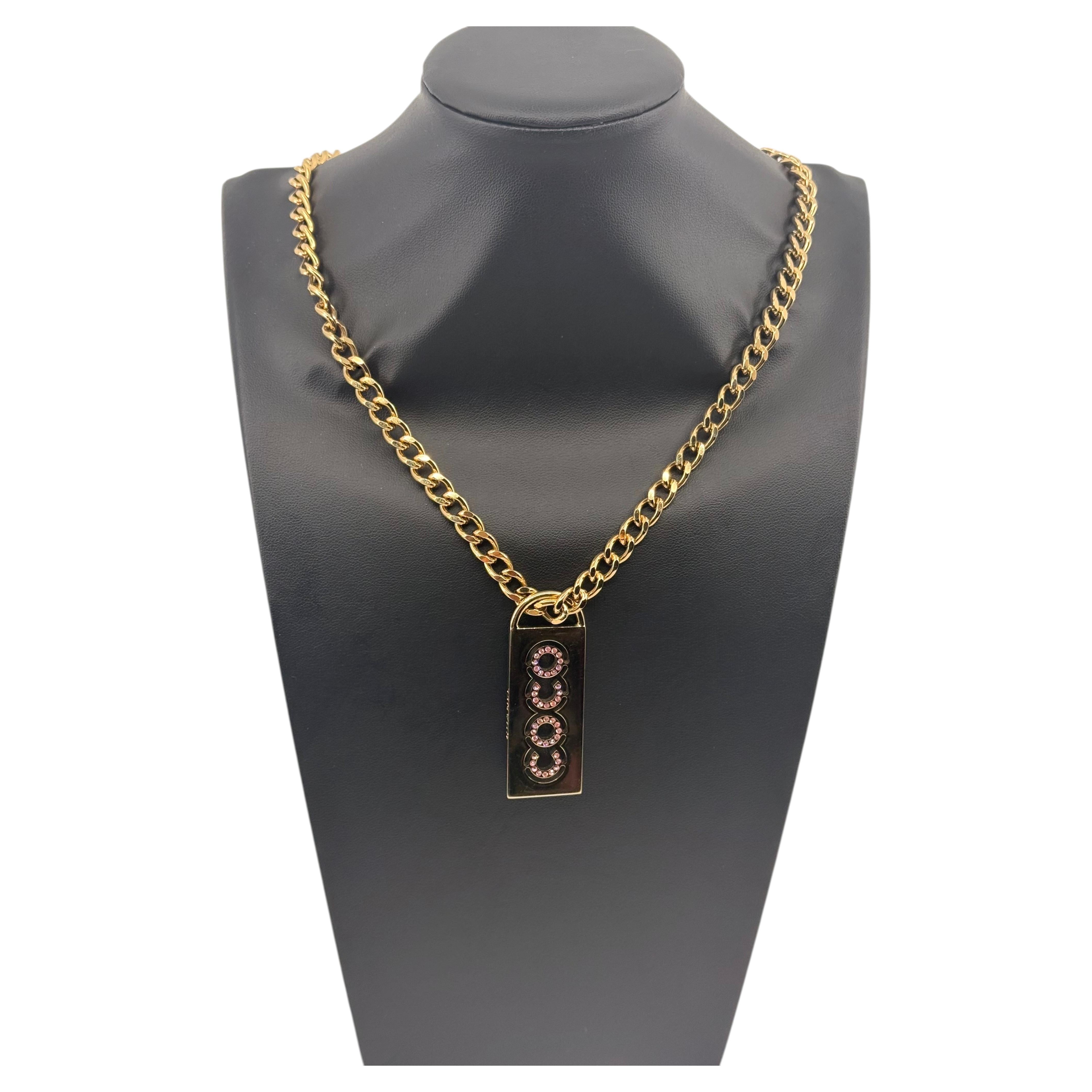 Chanel Pink Crystal "COCO" Gold Tag Vintage Necklace For Sale