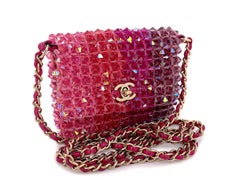 Chanel Pink Crystal Iridescent Rainbow Micro Mini Crossbody Flap Bag 67187