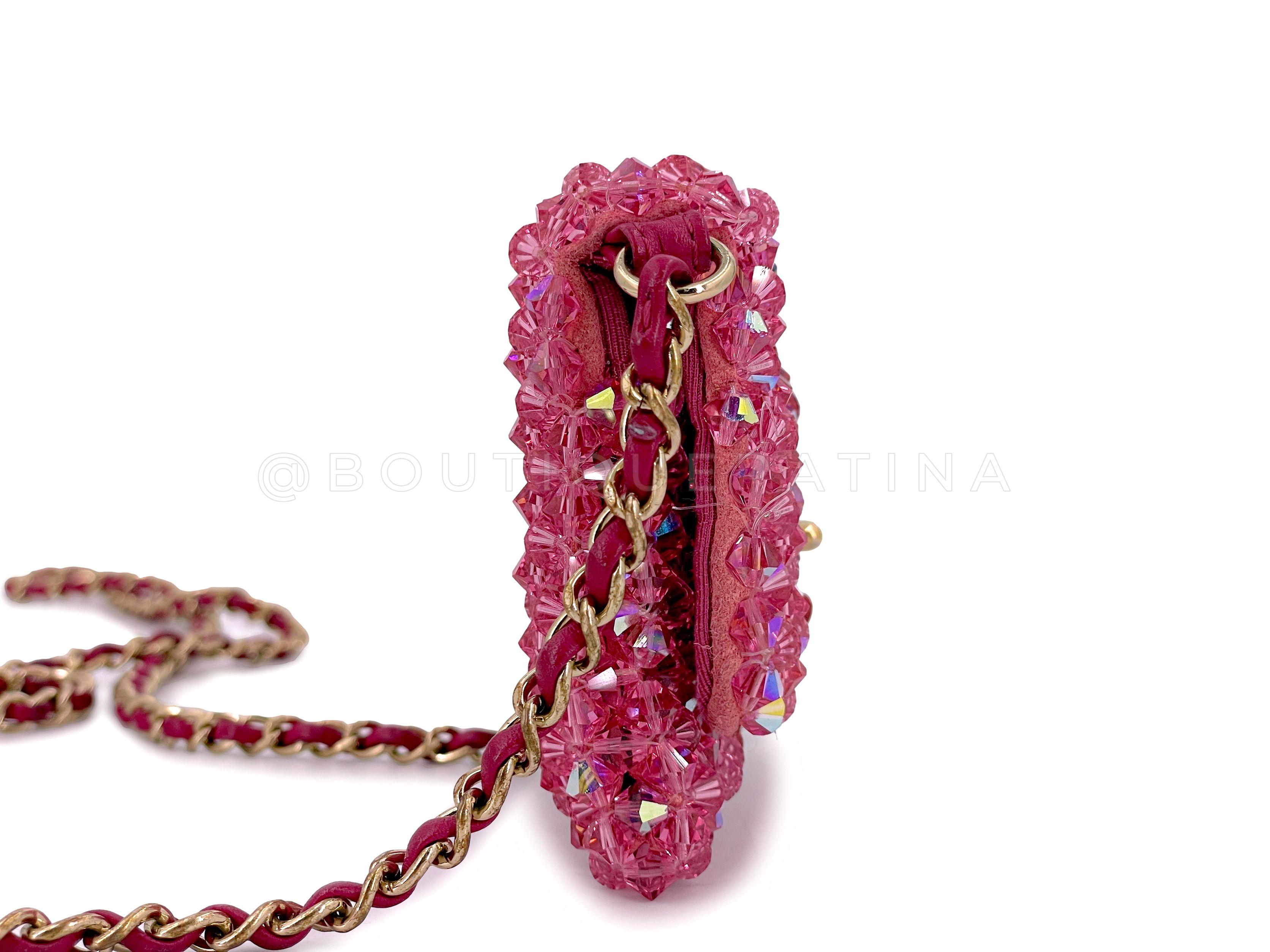 Women's Chanel Pink Crystal Iridescent Rainbow Micro Mini Crossbody Flap Bag 67187