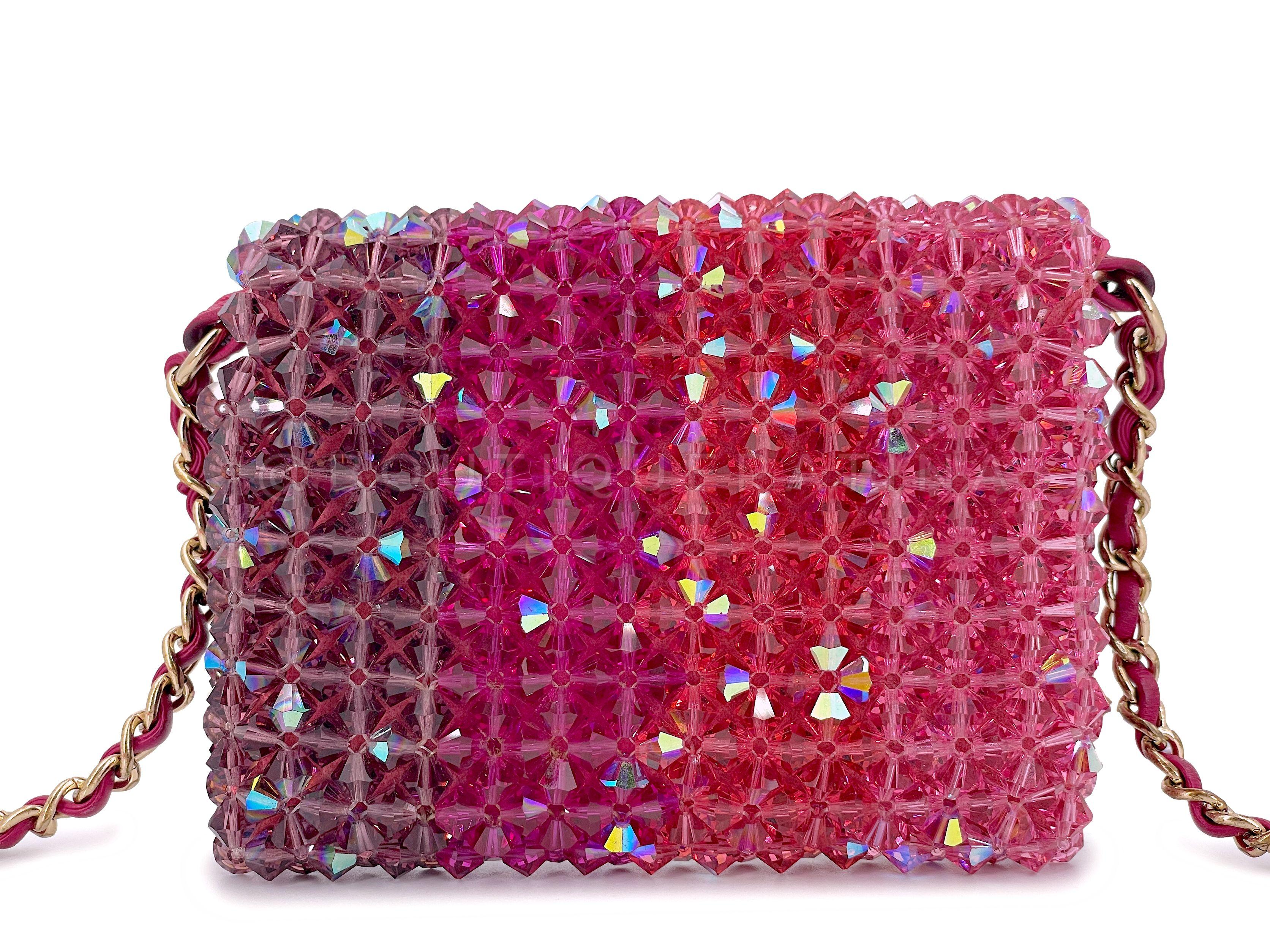 Chanel Pink Crystal Iridescent Rainbow Micro Mini Crossbody Flap Bag 67187 1
