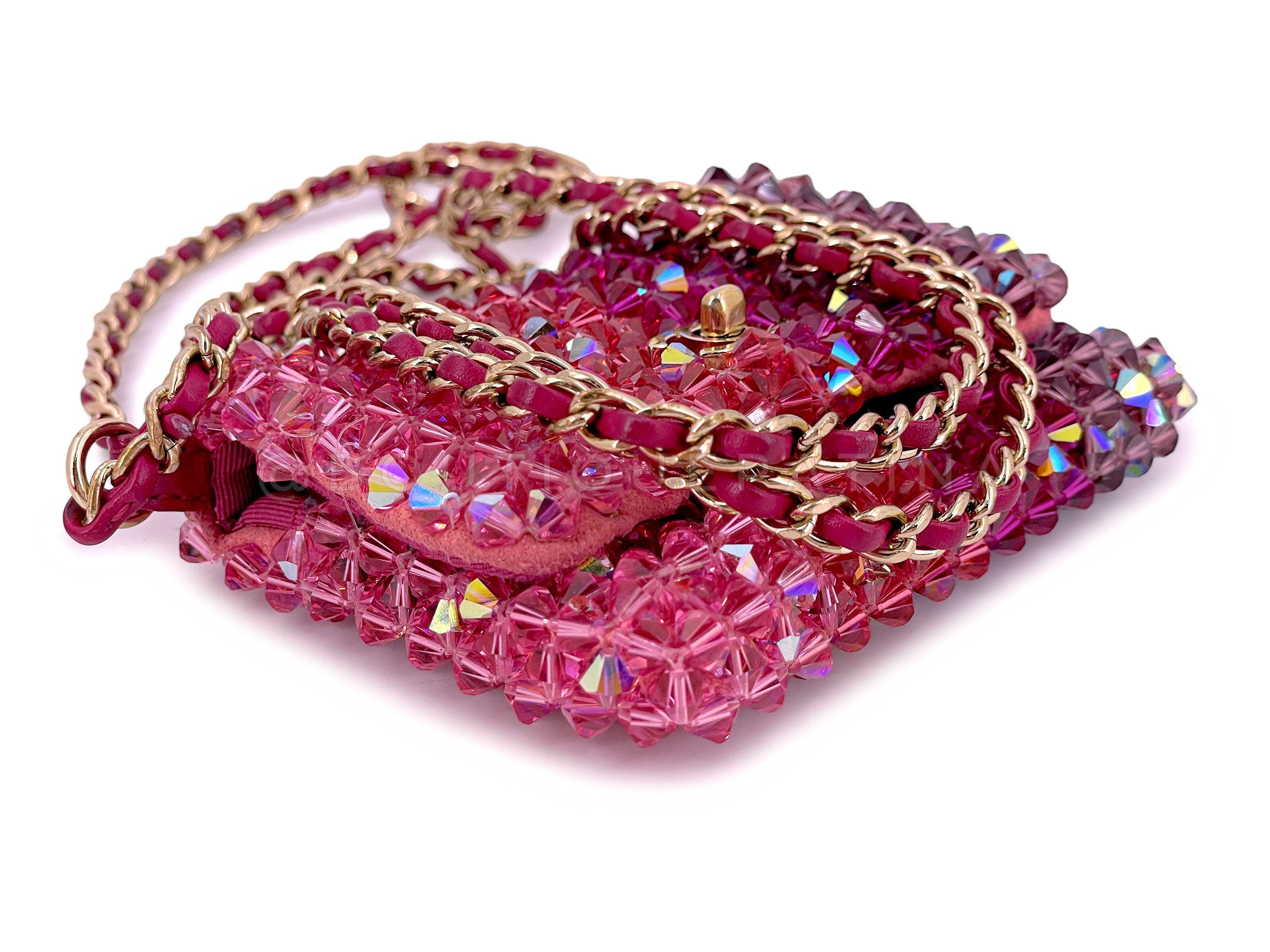 Chanel Pink Crystal Iridescent Rainbow Micro Mini Crossbody Flap Bag 67187 3