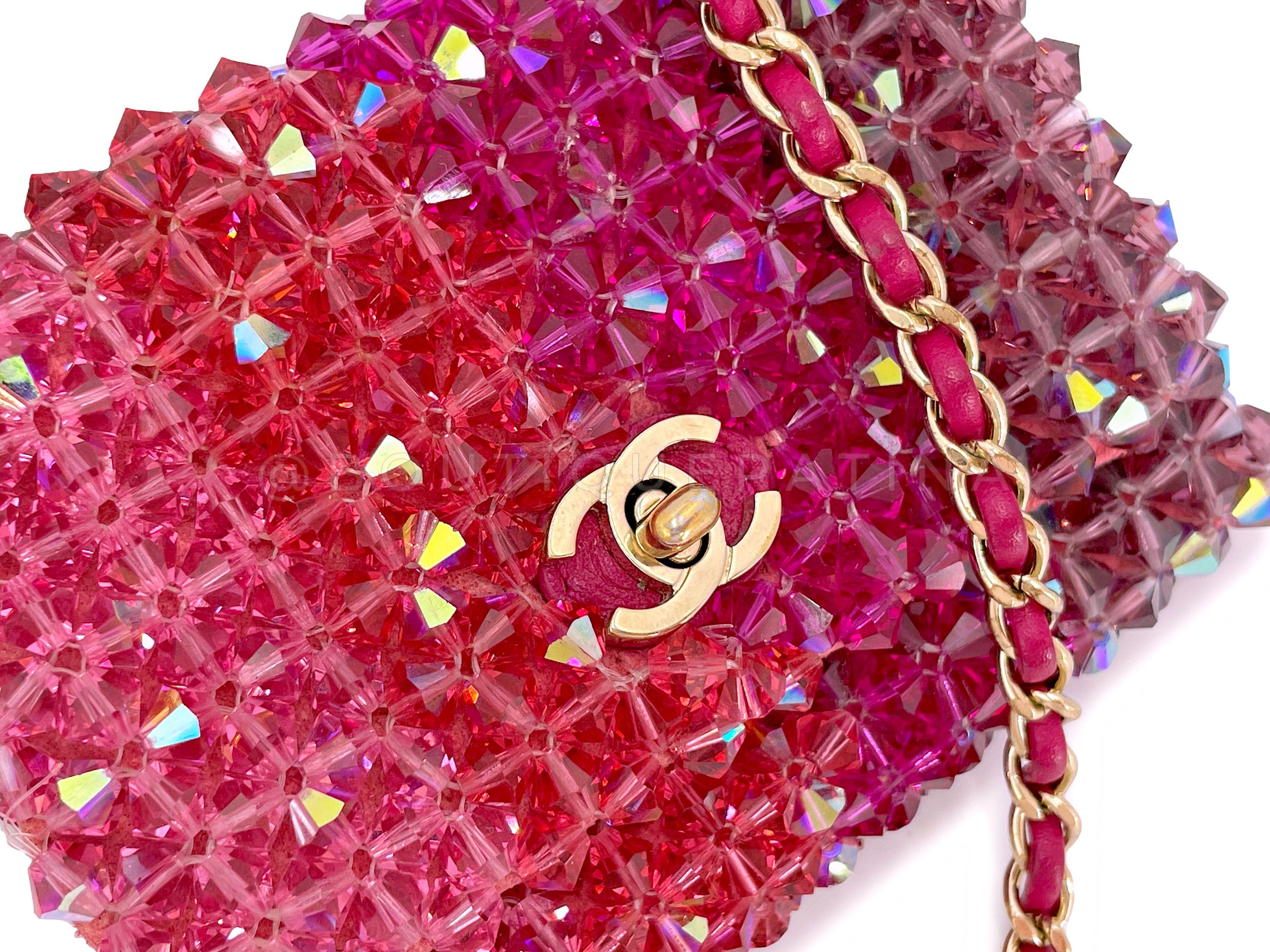 Chanel Pink Crystal Iridescent Rainbow Micro Mini Crossbody Flap Bag 67187 4