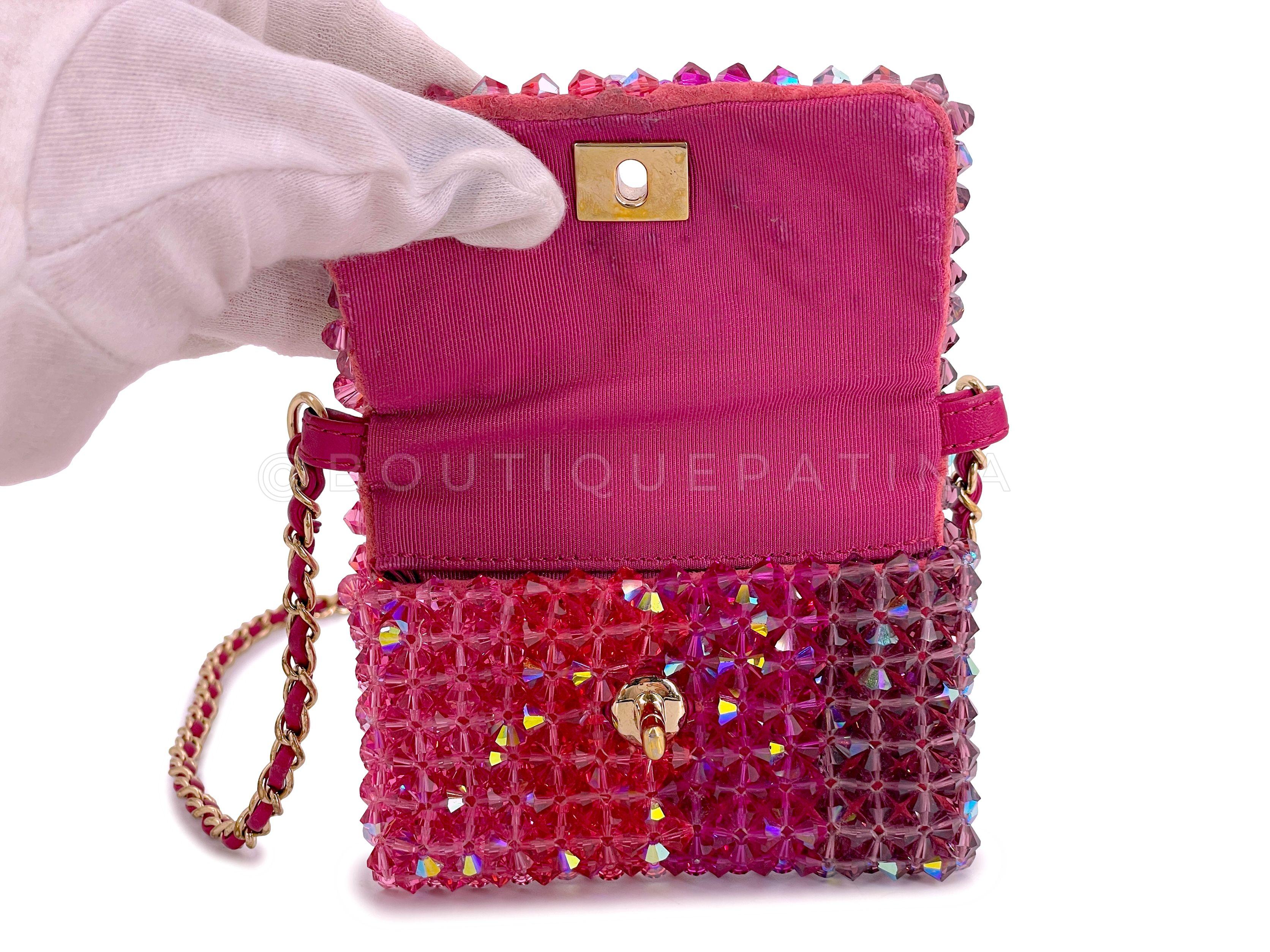 Chanel Pink Crystal Iridescent Rainbow Micro Mini Crossbody Flap Bag 67187 5