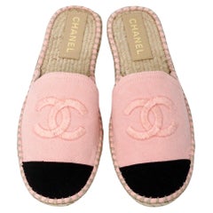Chanel Mules Alpargata Denim Rosa Logo CC Entrelazado