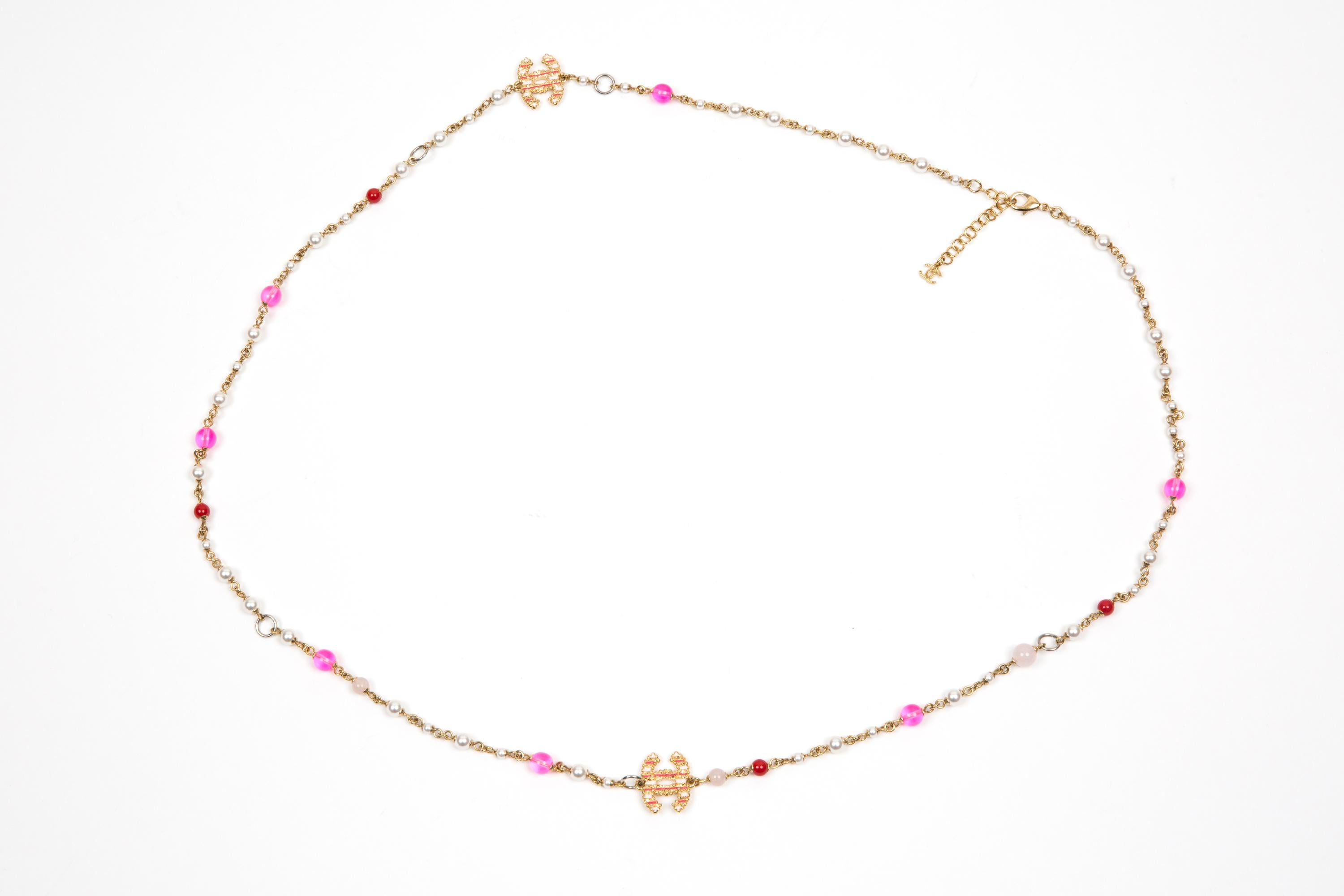 Sautoir a catena impreziosito rosa Chanel in vendita 3