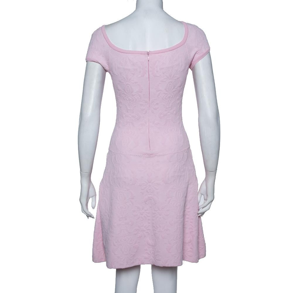 Gray Chanel Pink Embossed Jacquard Knit Drop Waist Dress S