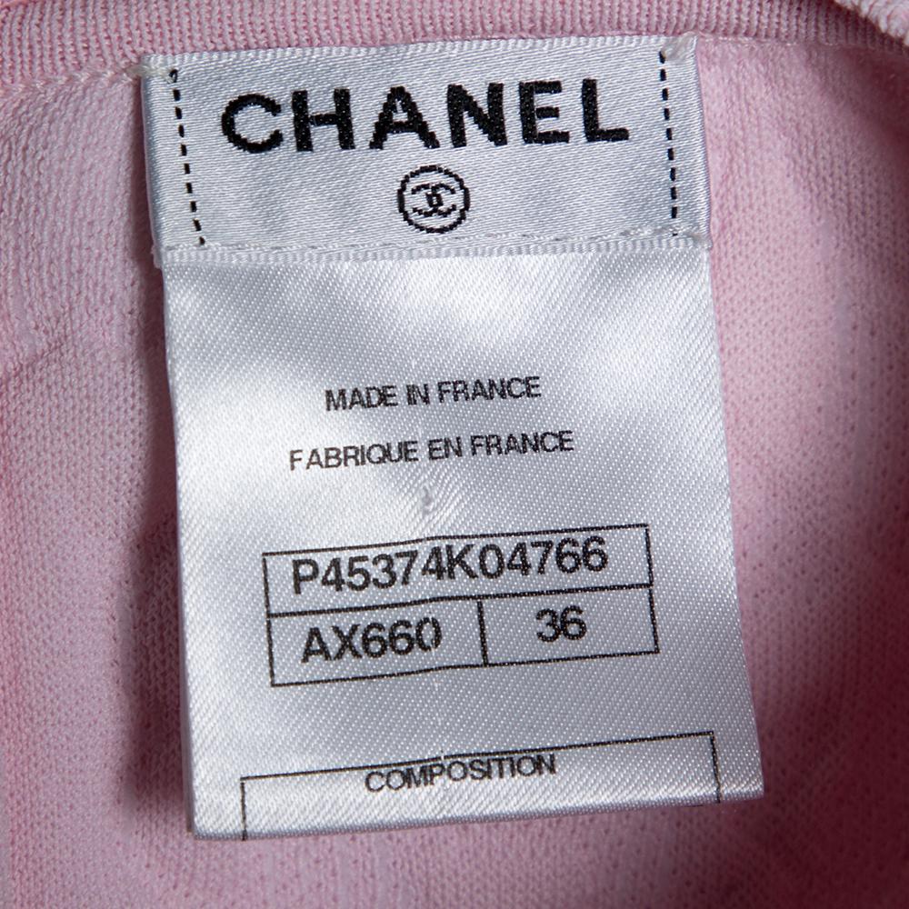 Women's Chanel Pink Embossed Jacquard Knit Drop Waist Dress S