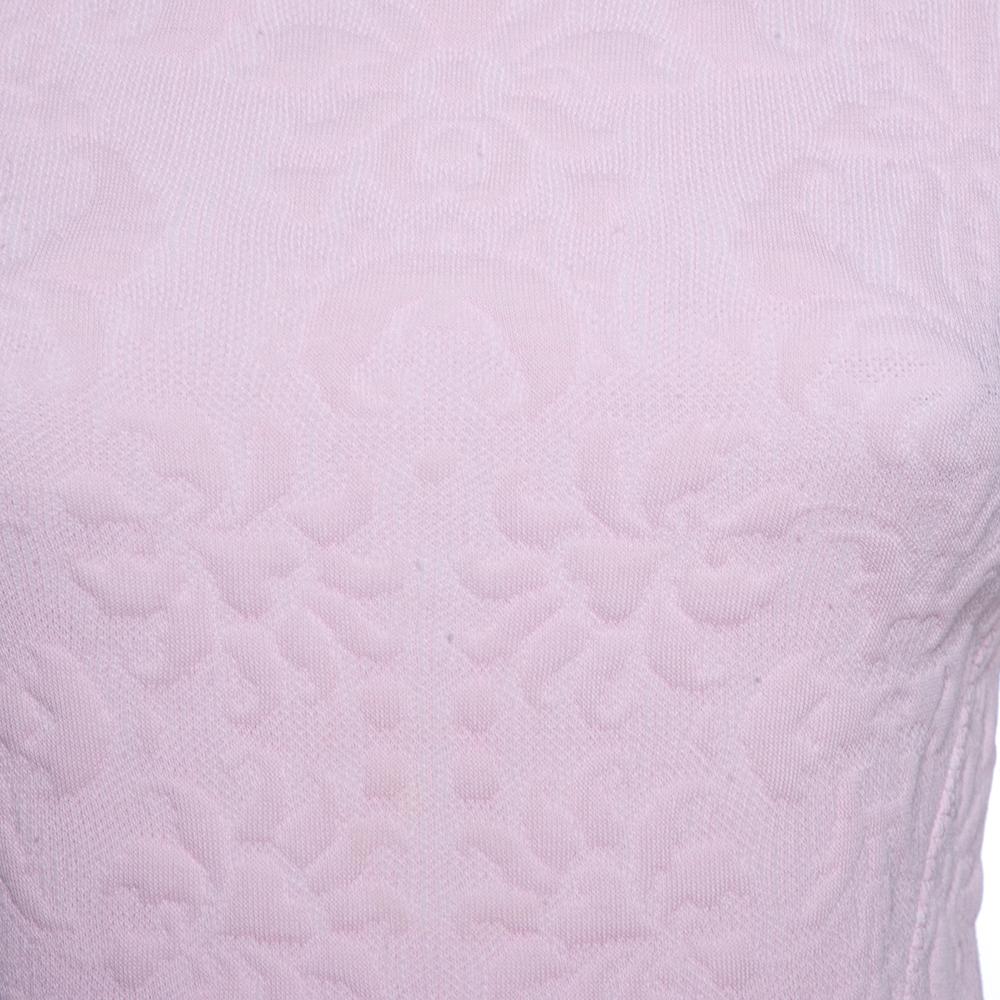 Chanel Pink Embossed Jacquard Knit Drop Waist Dress S 1