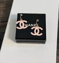 CHANEL Pink Enamel CC Drop Earrings