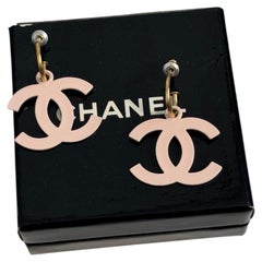 CHANEL Pink Enamel CC Drop Earrings