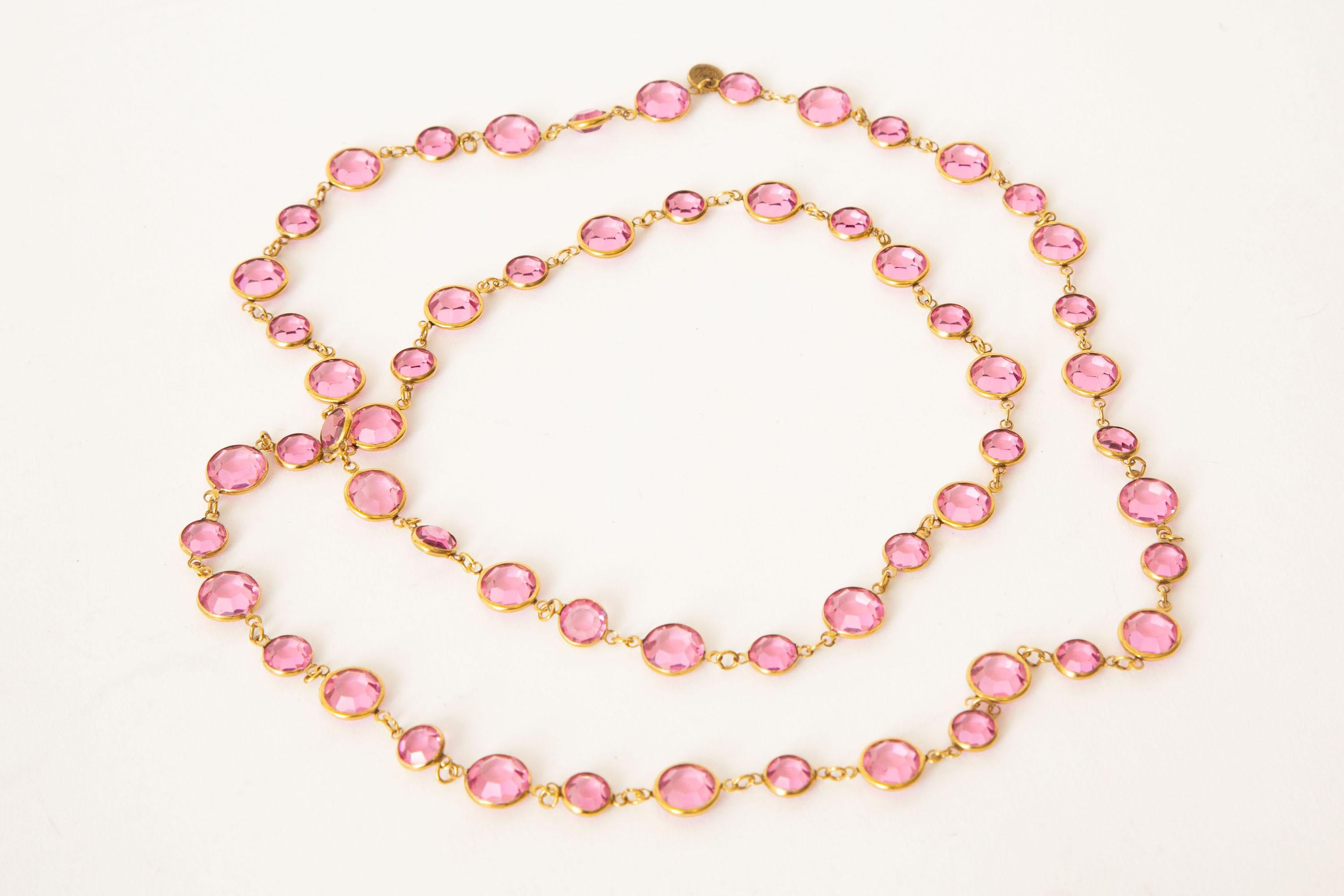 Modern Chanel Pink Faceted Crystal Sautoir Necklace Vintage