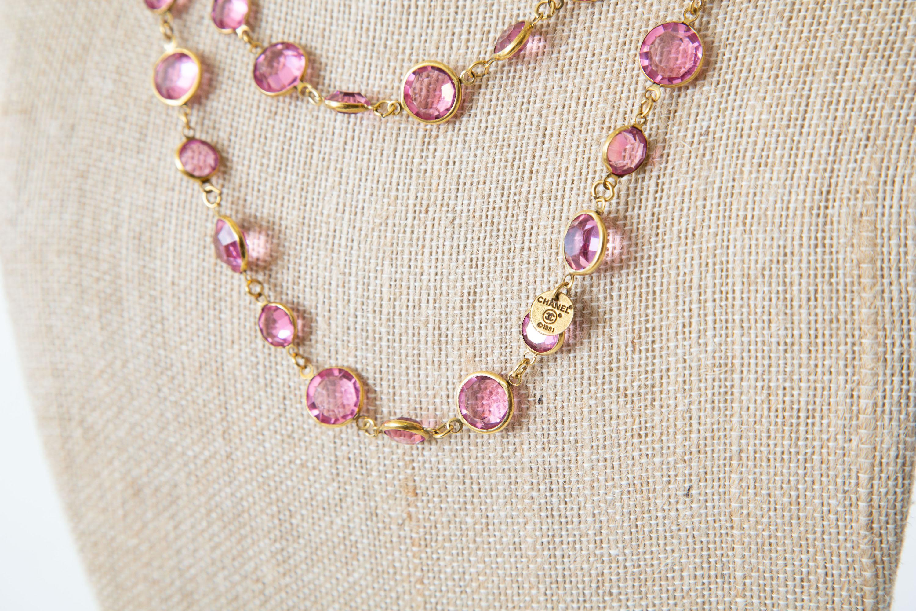 Women's Chanel Pink Faceted Crystal Sautoir Necklace Vintage