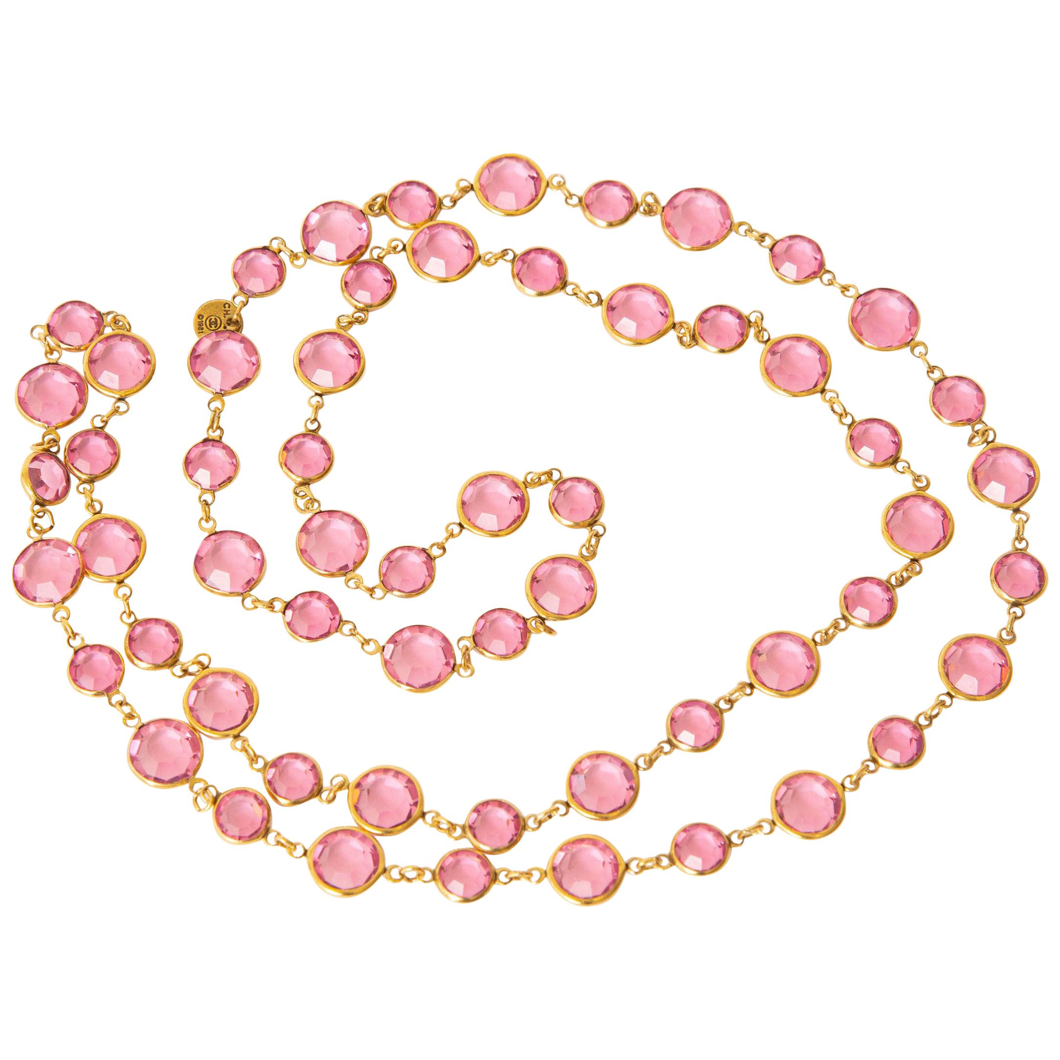 Chanel Pink Faceted Crystal Sautoir Necklace Vintage