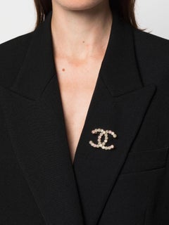 Chanel Pink Faux-Pearl Crystal Embellished CC Brooch