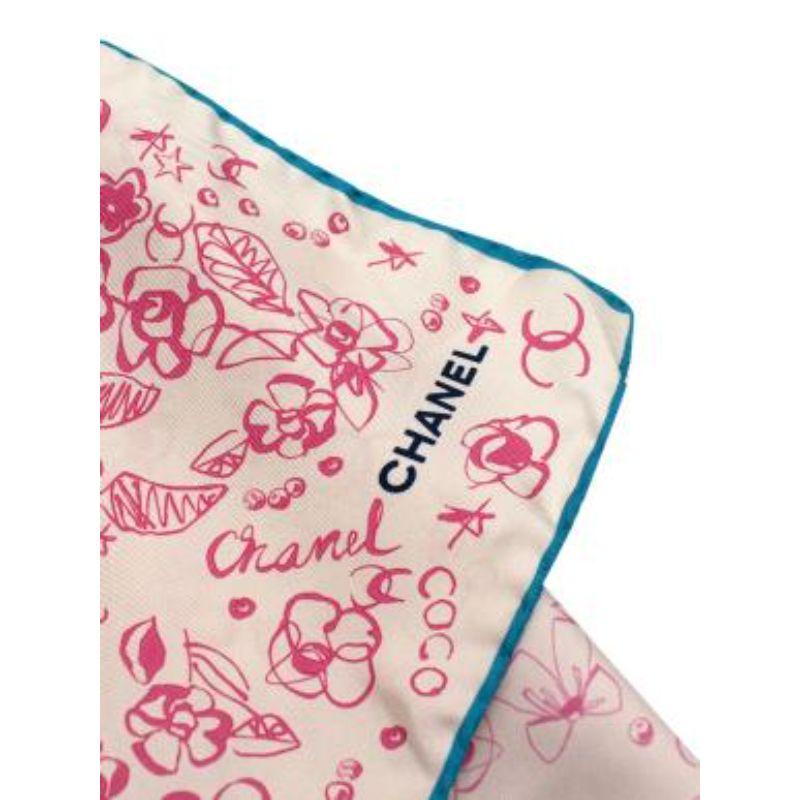 Women's Chanel Pink Floral Brush Print Silk Scarf For Sale