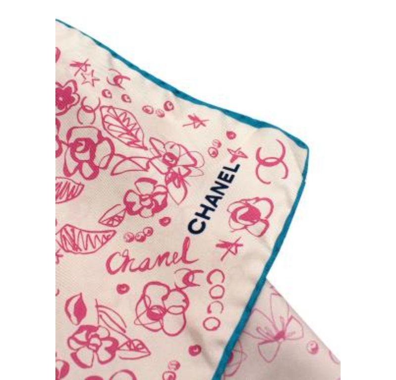 Women's Chanel Pink Floral Brush Print Silk Scarf For Sale