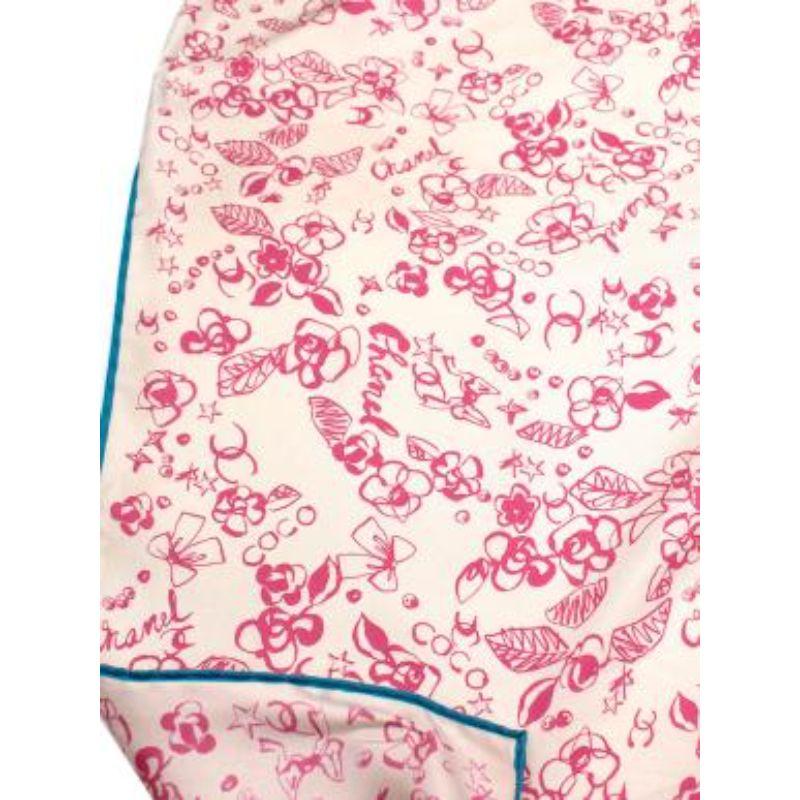 Chanel Pink Floral Brush Print Silk Scarf For Sale 1