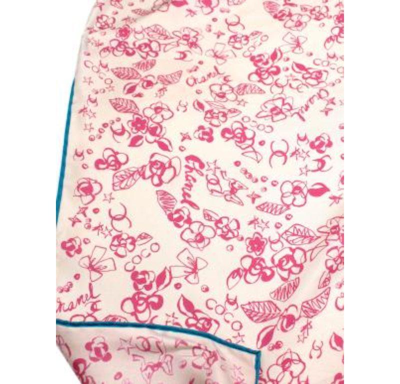 Chanel Pink Floral Brush Print Silk Scarf For Sale 1
