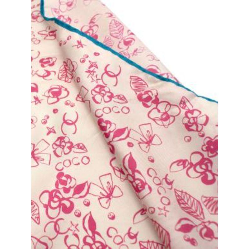 Chanel Pink Floral Brush Print Silk Scarf For Sale 2