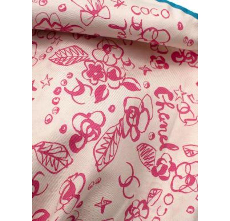 Chanel Pink Floral Brush Print Silk Scarf For Sale 2