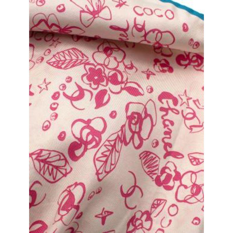 Chanel Pink Floral Brush Print Silk Scarf For Sale 3