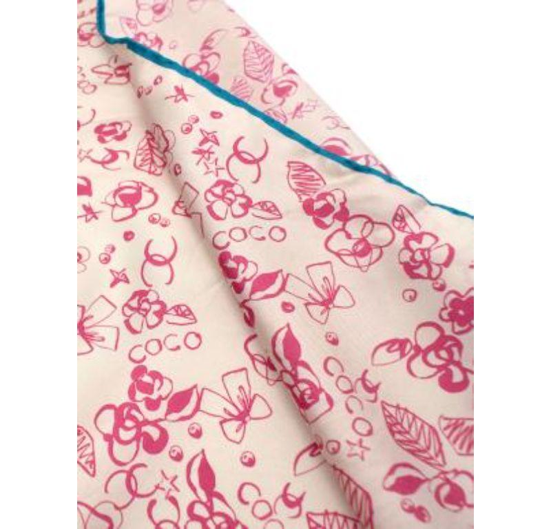 Chanel Pink Floral Brush Print Silk Scarf For Sale 4