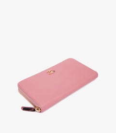 Chanel Pink Goatskin Leather Clover Zip Wallet