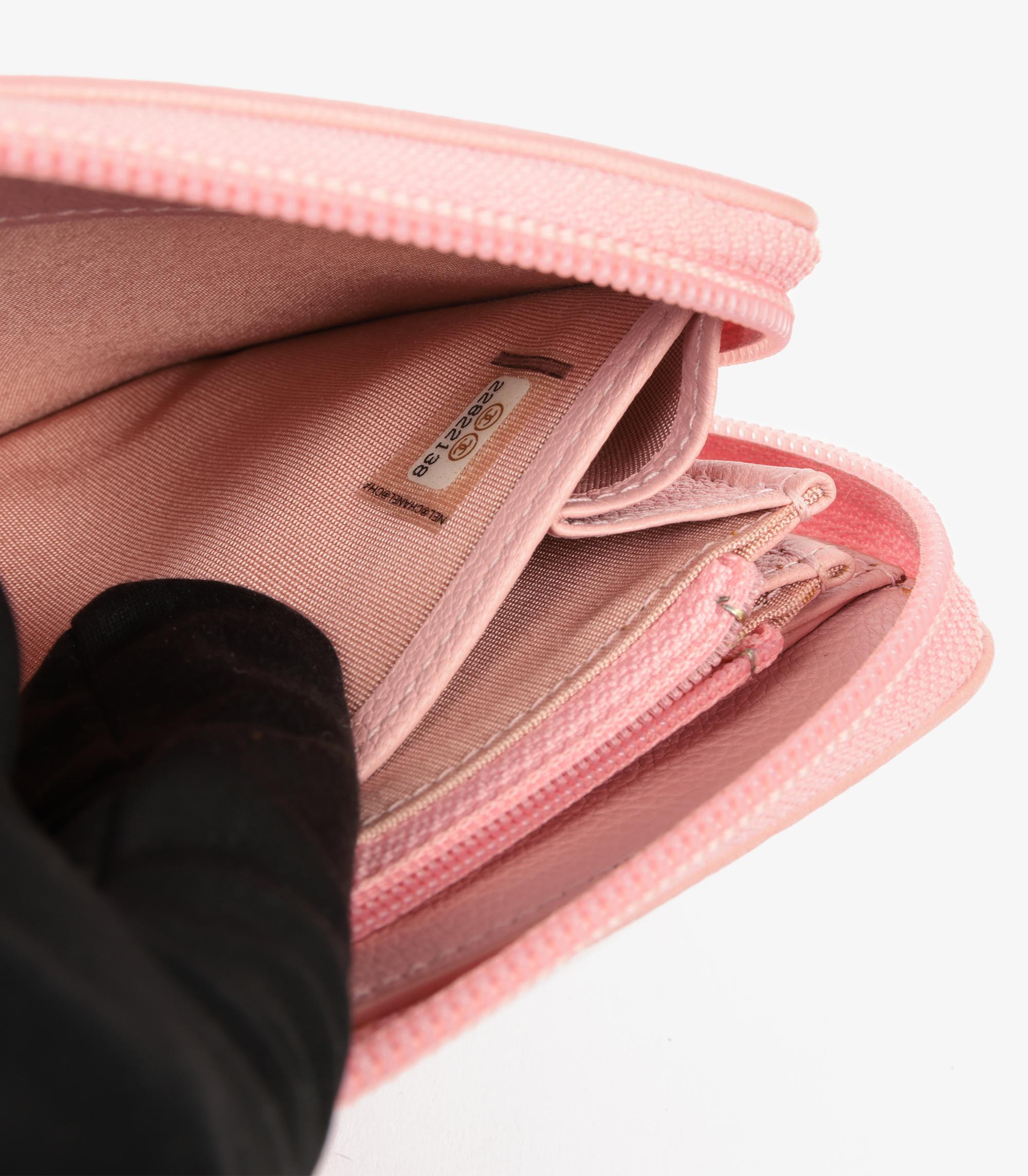 Chanel Pink Goatskin Leather Timeless Long Wallet For Sale 1