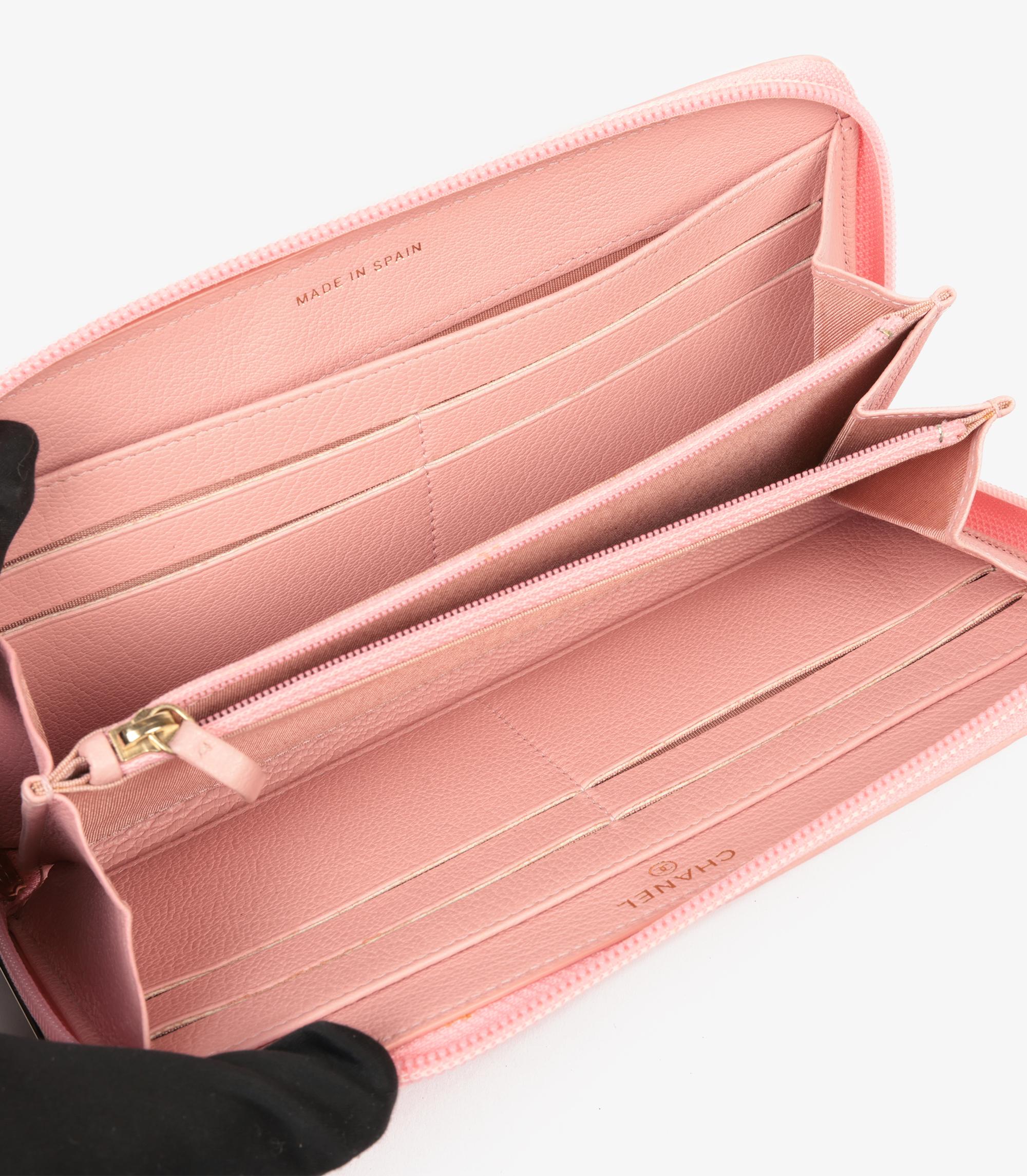Chanel Pink Goatskin Leather Timeless Long Wallet For Sale 2