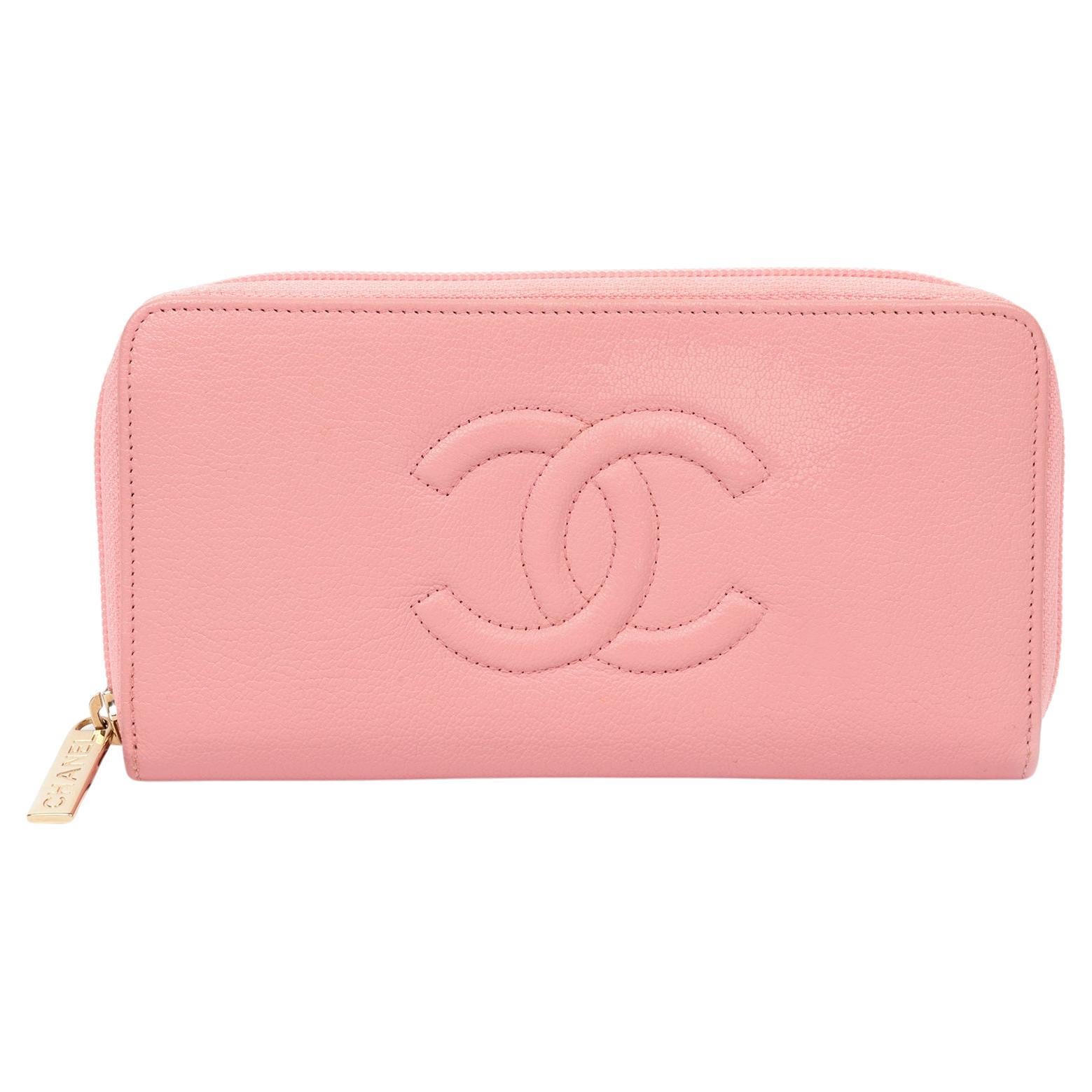 Chanel Pink Goatskin Leather Timeless Long Wallet For Sale