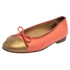 Chanel Pink/Gold Leather CC Ballet Flats Size 36