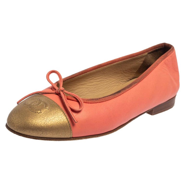 Chanel Pink/Gold Leather CC Ballet Flats Size 36 at 1stDibs