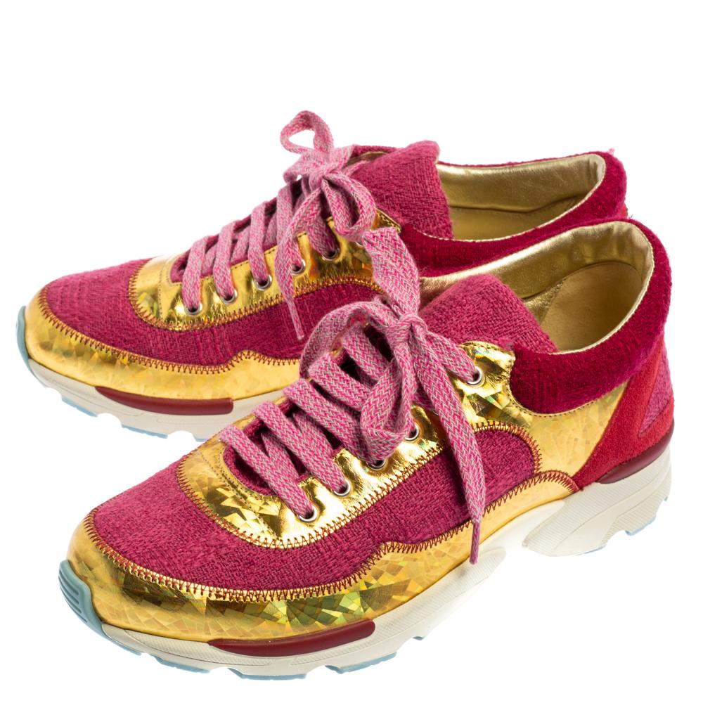 Chanel Pink/Gold Tweed and Leather CC 