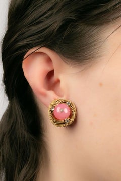 Chanel Pink Golden Metal Earrings