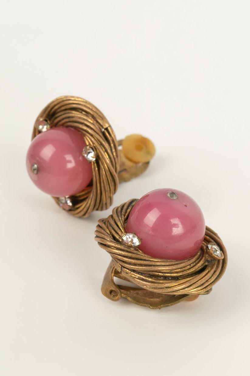 Chanel Pink Golden Metal Earrings In Excellent Condition For Sale In SAINT-OUEN-SUR-SEINE, FR