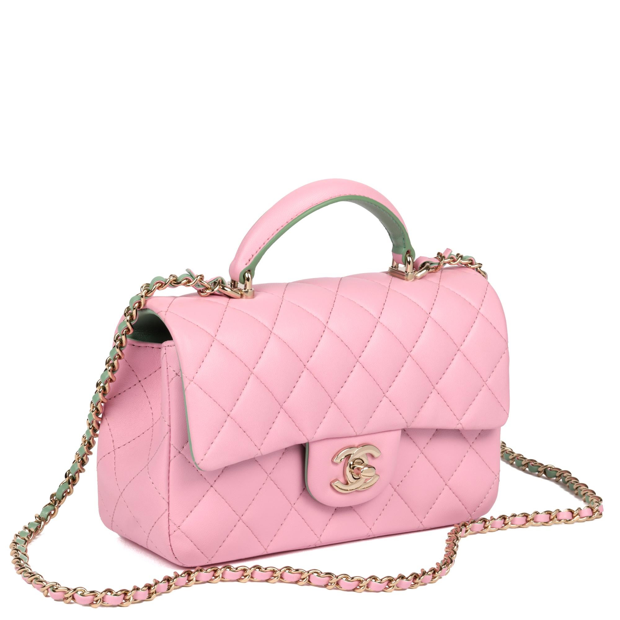 Chanel Pink & Green Quilted Lambskin Rectangular Mini Flap Bag with Top Handle

CONDITION NOTES
The exterior is exceptional condition with no signs of use.
The interior is in exceptional condition with no signs of use.
The hardware is in exceptional