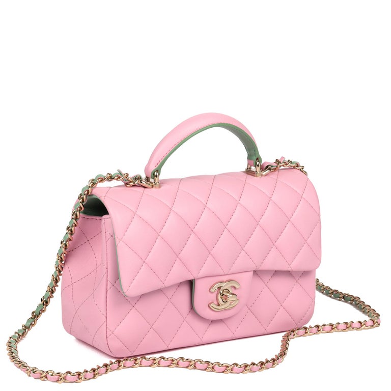 Timeless Chanel Classic Mini Flap Bag with Top Handle Pink/green