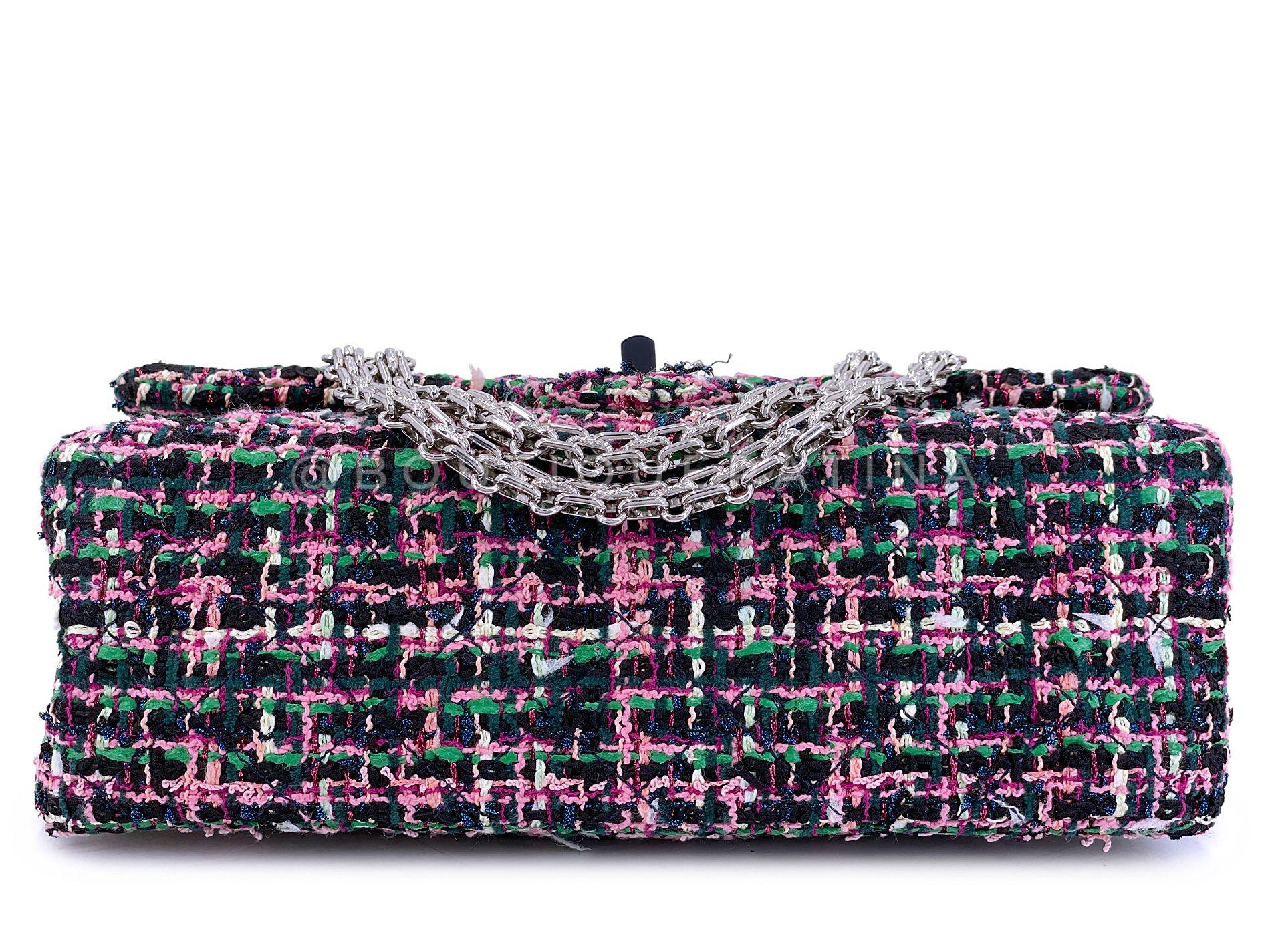 Chanel Pink Green Tweed 225 2.55 Reissue Flap Bag SHW 68554 For Sale 1