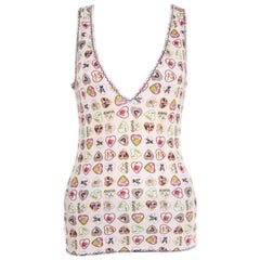 Chanel Pink Heart Printed Ribbed Tank Top M