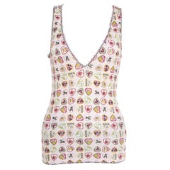 Chanel Pink Heart Printed Ribbed Tank Top M