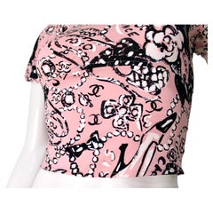 Chanel Pink Iconic Graphic Print Swim Crop Top circa 1993