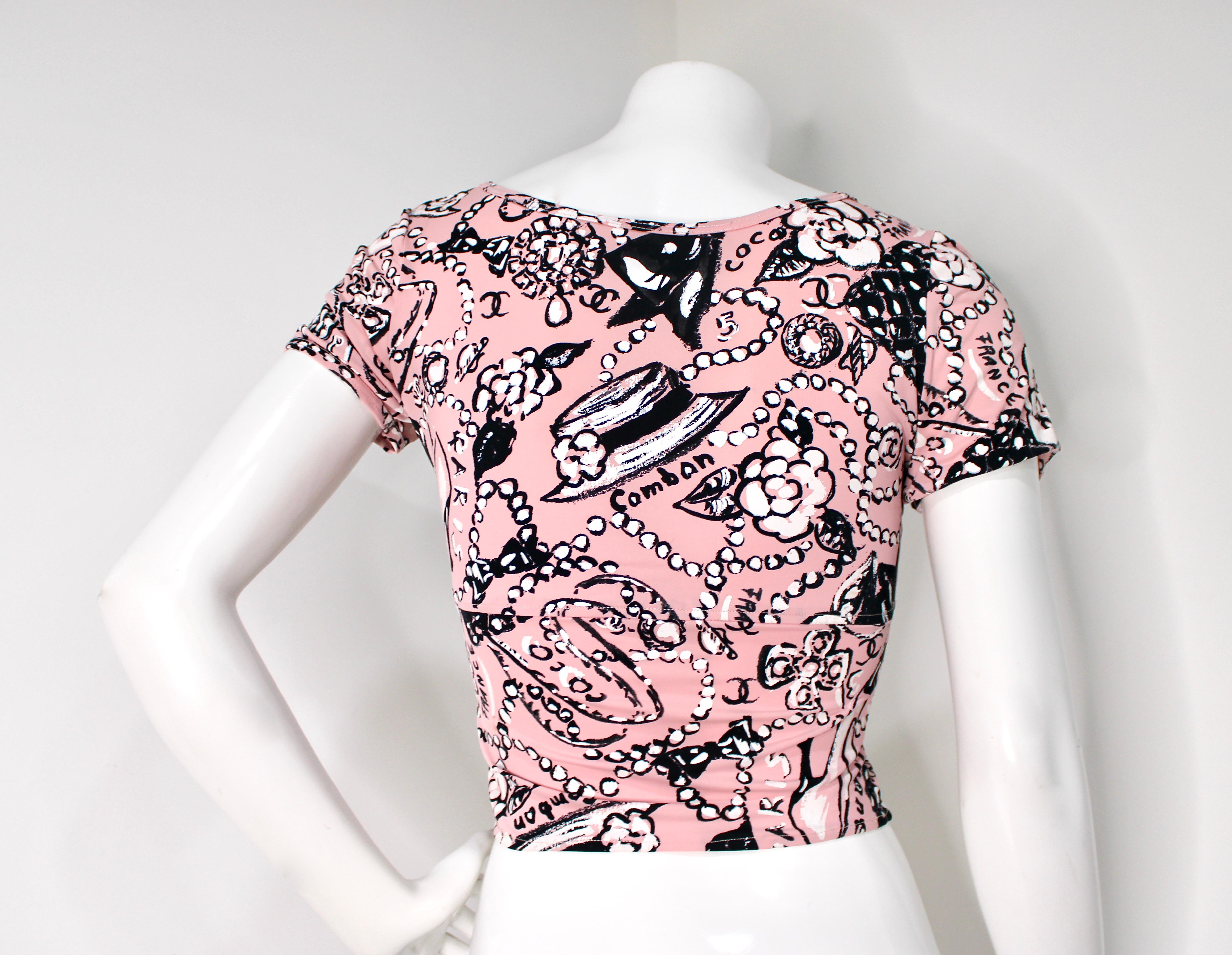 Chanel Pink Iconic Graphic Print Swim Crop Top circa 1993 en venta 1
