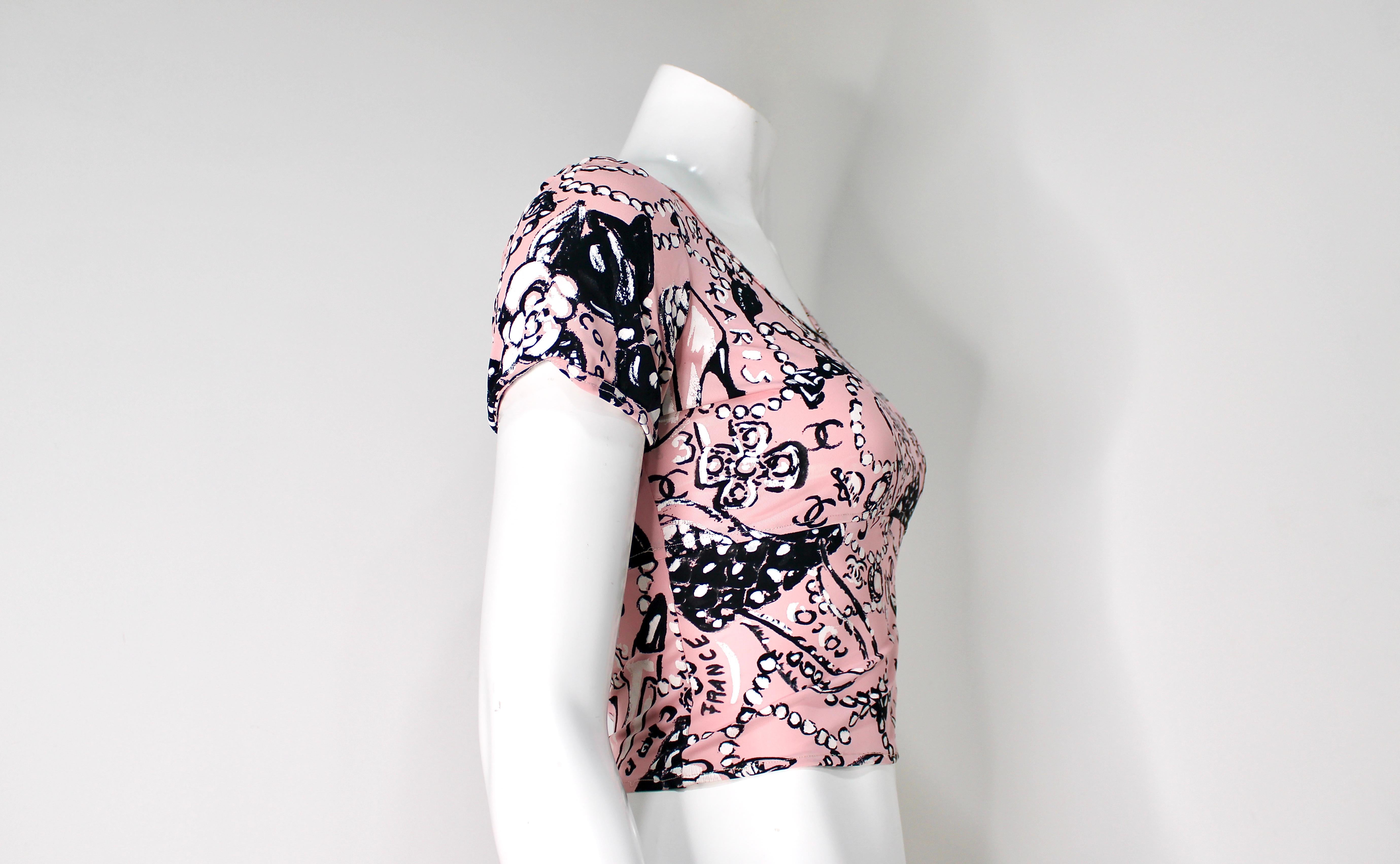 Chanel Pink Iconic Graphic Print Swim Crop Top circa 1993 en venta 2