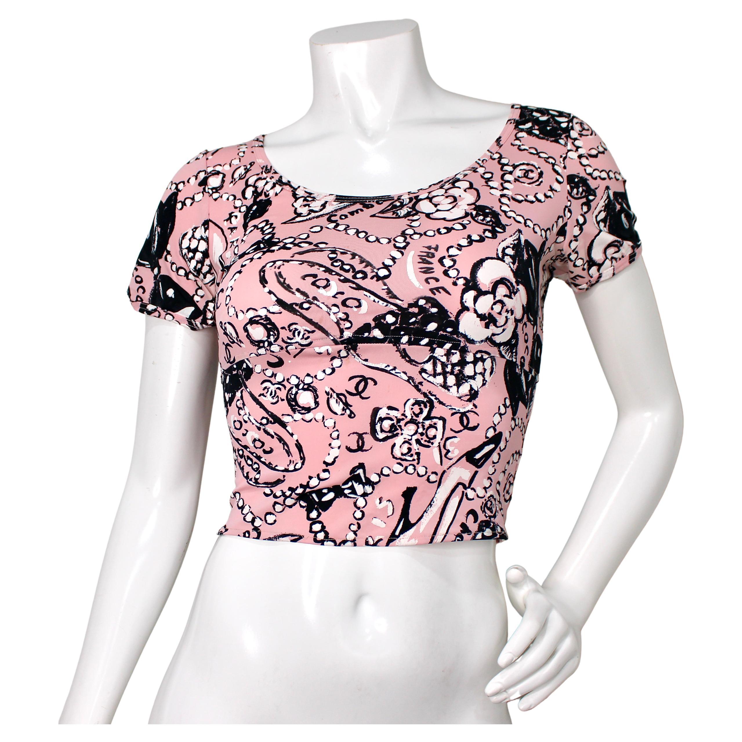 Chanel Pink Iconic Graphic Print Swim Crop Top circa 1993