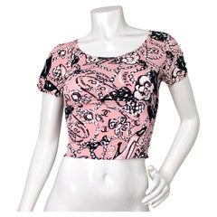 Chanel Pink Iconic Graphic Print Swim Crop Top circa 1993