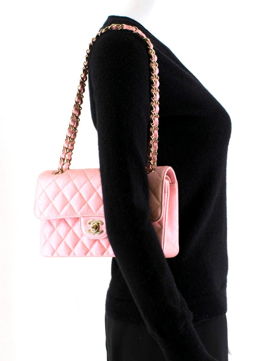 Chanel Pink Iridescent Caviar Classic Flap Bag - Full Set  3
