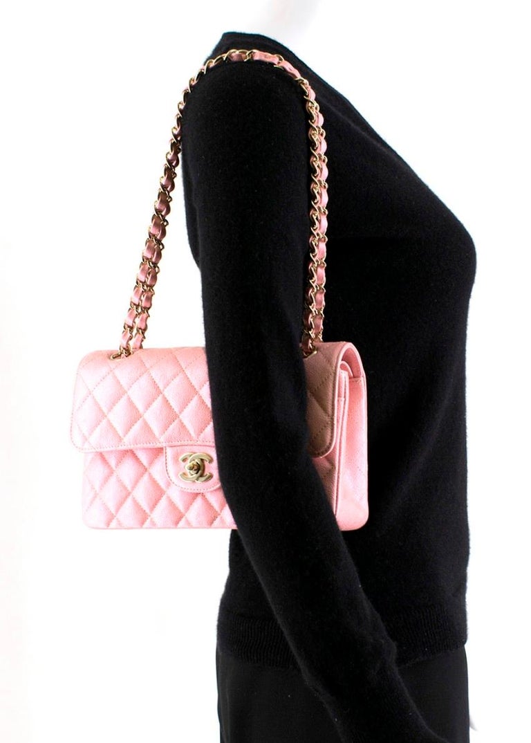 Chanel Pink Iridescent Caviar Classic Flap Bag - Full Set